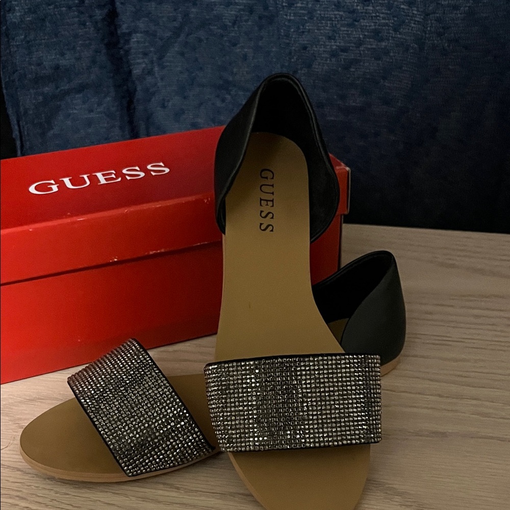 GUESS Women's Sandals in Black with Silver Accents